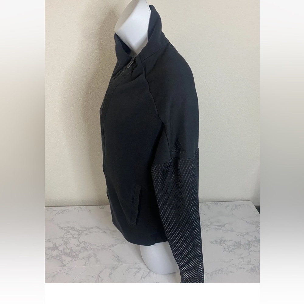 Adidas Assymetrical Full Zip Jacket Womens S Black Lined Mesh Back Sleeve U1 - Picture 2 of 5